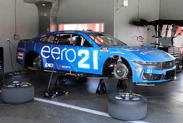 DAYTONA BEACH, FL - AUGUST 28: Josh Berry ( 21 Wood Brothers Racing eero Ford) car sits in his garage before qualifying for the NASCAR, Motorsport, USA Cup Series Coke Zero Sugar 400 on August 28, 2026 at Daytona International Speedway in Daytona Beach, FL. (Photo by Michael Bush Icon Sportswire) AUTO: AUG 28 NASCAR Cup Series Coke Zero Sugar 400 EDITORIAL USE ONLY Icon260828005