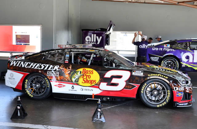 DAYTONA BEACH, FL - AUGUST 28: Austin Dillon ( 3 Richard Childress Racing Bass Pro Shops Winchester Deer Season XP Chevrolet) car sits in his garage before qualifying for the NASCAR, Motorsport, USA Cup Series Coke Zero Sugar 400 on August 28, 2026 at Daytona International Speedway in Daytona Beach, FL. (Photo by Michael Bush Icon Sportswire) AUTO: AUG 28 NASCAR Cup Series Coke Zero Sugar 400 EDITORIAL USE ONLY Icon260828010