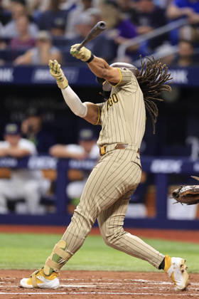August 28, 2026, St. Petersburg, Florida, USA: San Diego Padres right fielder Fernando Tatis Jr. (23) grounds out to Tampa Bay Rays third baseman Junior Caminero (13) during an MLB, Baseball Herren, USA game on August 28, 2026 at Tropicana Field. The Rays beat the Padres 9-4. St. Petersburg USA - ZUMAh180 20260828_zsp_h180_027 Copyright: xKimxHukarix