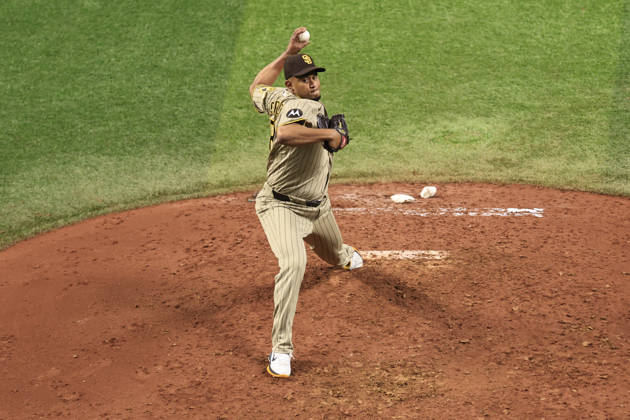 August 28, 2026, St. Petersburg, Florida, USA: San Diego Padres pitcher Wandy Peralta (58) delivers a pitch during an MLB, Baseball Herren, USA game against the Tampa Bay Rays on August 28, 2026 at Tropicana Field. The Rays beat the Padres 9-4. St. Petersburg USA - ZUMAh180 20260828_zsp_h180_049 Copyright: xKimxHukarix