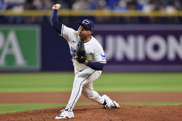 August 28, 2026, St. Petersburg, Florida, USA: Tampa Bay Rays pitcher Manuel RodroÂ­guez (39) delivers a pitch during an MLB, Baseball Herren, USA game against the San Diego Padres on August 28, 2026 at Tropicana Field. The Rays beat the Padres 9-4. St. Petersburg USA - ZUMAh180 20260828_zsp_h180_059 Copyright: xKimxHukarix