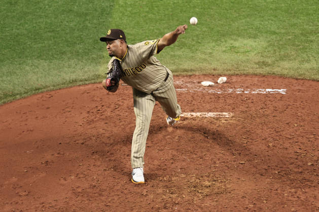 August 28, 2026, St. Petersburg, Florida, USA: San Diego Padres pitcher Wandy Peralta (58) delivers a pitch during an MLB, Baseball Herren, USA game against the Tampa Bay Rays on August 28, 2026 at Tropicana Field. The Rays beat the Padres 9-4. St. Petersburg USA - ZUMAh180 20260828_zsp_h180_078 Copyright: xKimxHukarix