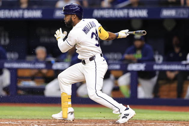 August 28, 2026, St. Petersburg, Florida, USA: Tampa Bay Rays center fielder Cedric Mullins (31) reaches on a fielders choice and scores third baseman Junior Caminero (13) during an MLB, Baseball Herren, USA game against the San Diego Padres on August 28, 2026 at Tropicana Field. The Rays beat the Padres 9-4. St. Petersburg USA - ZUMAh180 20260828_zsp_h180_096 Copyright: xKimxHukarix