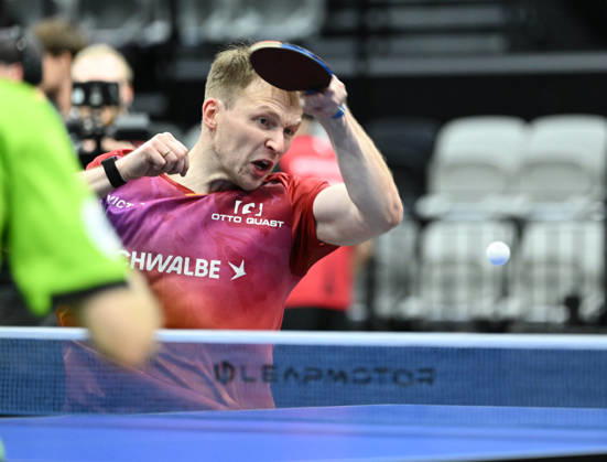 Deutscher Tischtennis-Pokal Grand Opening mit Benedikt Duda TTC Schwalbe Bergneustadt (foto-ms0929) NÜRNBERG, GERMANY - 29. AUGUST 2026: Benedikt Duda TTC Schwalbe Bergneustadt (foto-ms0929) in Aktion beim Pokal Grand Opening der Tischtennis-Bundesliga in der Saison 2026 2027 in der Kia Metropol Arena in Nürnberg. Nürnberg Kia Metropol Arena Bayern Deutschland