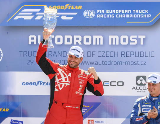 Czech Truck Prix, European circuit truck championship, took place place in Most, Czech Republic, on August 29, 2026. Norbert Kiss from Hungary, winner of the first race of the first competition day. (CTKxPhoto OndrejxHajek) CTKPhotoP2026082903458  CTKPhotoP2026082903458
