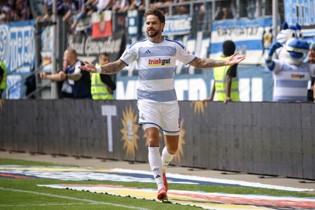 29.08.2026, GER, Fussball, Herren, 3. Liga, Saison 2026 2027, MSV Duisburg - FC Würzburger Kickers Lex-Tyger Lobinger (Duisburg) Torjubel, jubelt nach seinem Treffer zum 2:0 Duisburg schauinsland-reisen-Arena Nordrhein-Westfalen Deutschland Copyright: xAdrianxSchlüterx