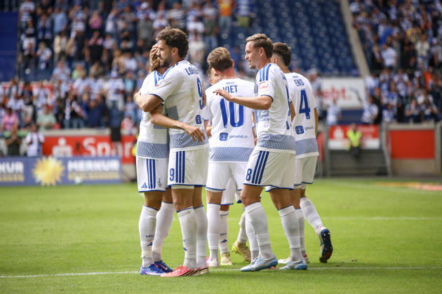 29.08.2026, GER, Fussball, Herren, 3. Liga, Saison 2026 2027, MSV Duisburg - FC Würzburger Kickers Lex-Tyger Lobinger (Duisburg) Torjubel, jubelt mit seiner Mannschaft nach dem Treffer zum 2:0 Duisburg schauinsland-reisen-Arena Nordrhein-Westfalen Deutschland Copyright: xAdrianxSchlüterx