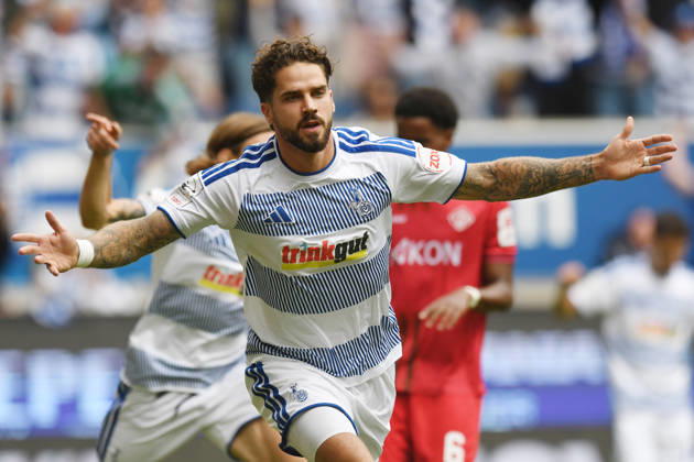 Torschuetze Lex Tyger Lobinger ( MSV Duisburg, 9 ) jubelt ueber sein Tor zum 1 : 0. GER, MSV Duisburg vs FC Wuerzburger Kickers, Fussball, 3. Liga, 3. Spieltag, Spielzeit 2026 2027, 29.08.2026 DFL DFB REGULATIONS PROHIBIT ANY USE OF PHOTOGRAPHS AS IMAGE SEQUENCES AND OR QUASI-VIDEO GER, MSV Duisburg vs FC Wuerzburger Kickers, Fussball, 3. Liga, 3. Spieltag, Spielzeit 2026 2027, 29.08.2026 Duisburg Copyright: xEibner-Pressefoto ThomasxThienelx EP_TTL