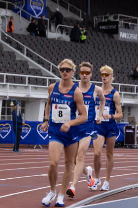 August 29, 2026, Helsinki, Uusimaa, Finland: HELSINKI, FINLAND - AUGUST 29, 2026: JERRY JOKINEN (8), Veli-Matti Partanen (7) and Joni Hava (9) of Finland compete in the men s 10,000m race walk during the Finland-Sweden Athletics international match, Länderspiel, Nationalmannschaft at Helsinki Olympic Stadium. . Helsinki Finland - ZUMAt172 20260829_zip_t172_004 Copyright: xJosexTabaresx