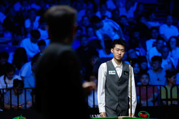 (260829) -- WUHAN, Aug. 29, 2026 -- Chang Bingyu reacts during the final match between Zhao Xintong of China and Chang Bingyu of China at Wuhan Open 2026 snooker tournament in Wuhan, central China s Hubei Province, Aug. 29, 2026. ) (SP)CHINA-SNOOKER-WUHAN OPEN (CN) WuxZhizun 