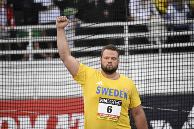 HELSINGFORS, FINLAND 20240829 Sveriges Daniel Stahl under herrarnas diskus under Finnkampen i friidrott mellan Finland och Sverige pa Olympiastadion i Helsingfors. Helsingfors FINLAND x10350x