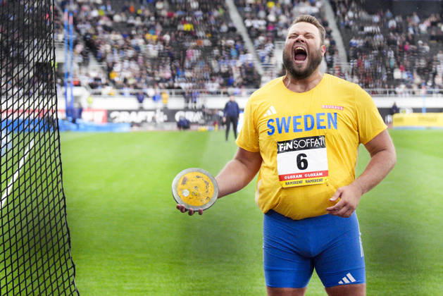 260829 Daniel Stahl of Sweden competes in men™s discus throw during day 1 of the athletics gala Finnkampen on August 29, 2026 in Helsinki. Photo: Kalle Parkkinen BILDBYRAN COP 18 XY0124 friidrott athletics friidrett finnkampen day 1 bbeng dag 1 Copyright: KALLExPARKKINEN BB260829BB767