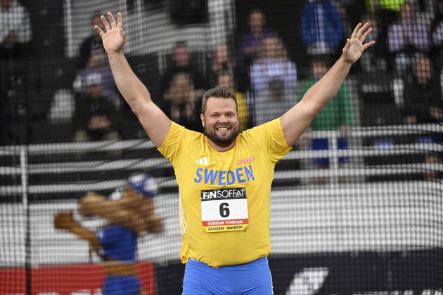 HELSINGFORS, FINLAND 20240829 Sveriges Daniel Stahl under herrarnas diskus under Finnkampen i friidrott mellan Finland och Sverige pa Olympiastadion i Helsingfors. Helsingfors FINLAND x10350x