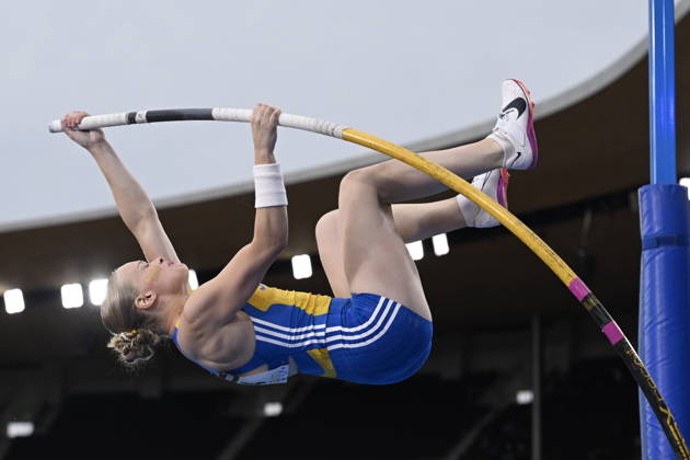 HELSINGFORS, FINLAND 20240829 Sveriges Kajsa Roth i damernas stav under Finnkampen i friidrott mellan Finland och Sverige pa Olympiastadion i Helsingfors. Helsingfors FINLAND x10350x
