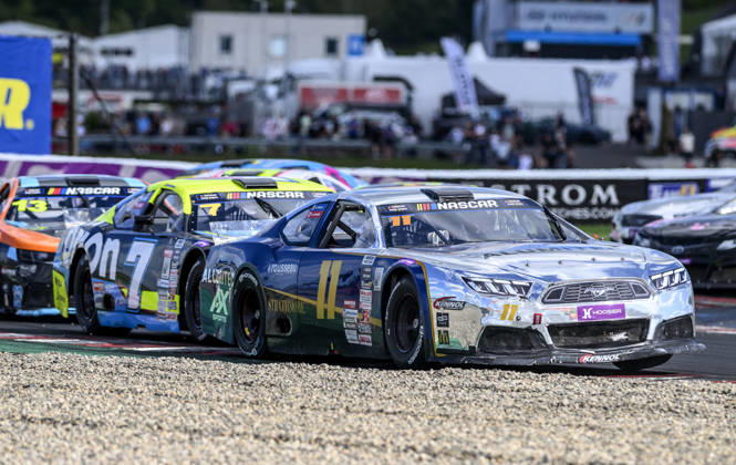 NASCAR, Motorsport, USA Euro Series, category EuroNASCAR V8GP, took place in Most, Czech Republic, on August 29, 2026. From right, Gianmarco Ercoli from Italy of the ALUMITEC Racing team and Martin Doubek from the Czech Republic of the Hendriks Motorsports team. (CTKxPhoto OndrejxHajek) CTKPhotoP2026082904108  CTKPhotoP2026082904108