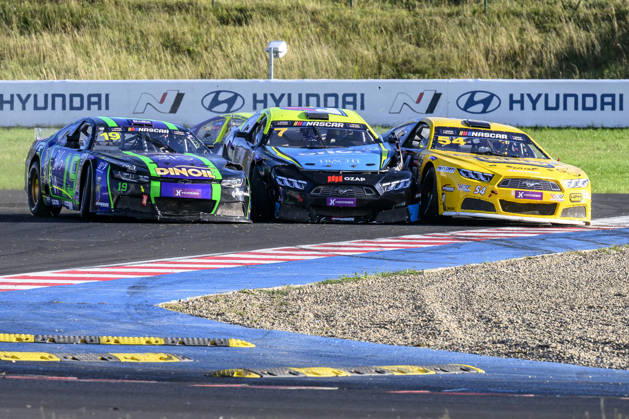 NASCAR, Motorsport, USA Euro Series, category EuroNASCAR Open, took place in Most, Czech Republic, on August 29, 2026. From left: Jens Beeusaert from Belgium of the Club Competition team, Martin Doubek from the Czech Republic of the Hendriks Motorsports team and Claudio Cappelli from Italy of the CAAL Racing team. (CTKxPhoto OndrejxHajek) CTKPhotoP2026082904858  CTKPhotoP2026082904858