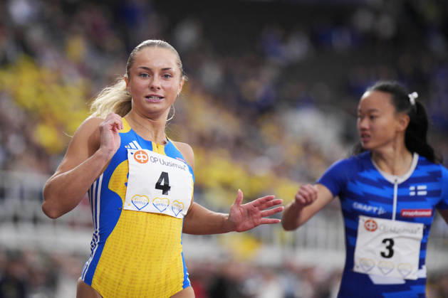 260829 Wilma Svenson of Sweden competes in women™s 100m during day 1 of the athletics gala Finnkampen on August 29, 2026 in Helsinki. Photo: Kalle Parkkinen BILDBYRAN COP 18 XY0124 friidrott athletics friidrett finnkampen day 1 bbeng dag 1 Copyright: KALLExPARKKINEN BB260829ZN003