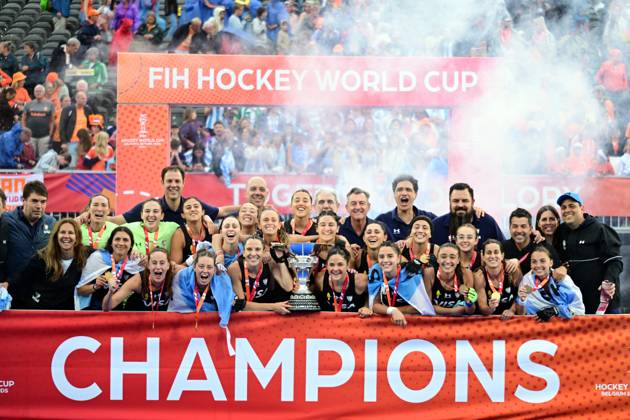 RECORD DATE NOT STATED Argentina s player, winner of the gold medal celebrates on the podium of the podium ceremony at the women s 2026 Hockey World Cup, on Saturday 29 August 2026 in Amsterdam, The Netherlands. The 2026 edition of the Hockey World Cup takes place in Belgium and The Netherlands from August 15 to August 30. The Red Panthers have won their first World Cup medal since 1978. DIRKxWAEM  x184668286x