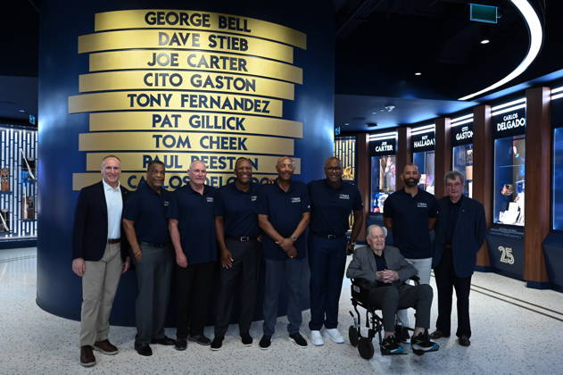 August 29, 2026, Toronto, On, CANADA: Former Toronto Blue Jays players and management, from left, Mark Shapiro, George Bell, Dave Stieb, Joe Carter, Cito Gaston, Carlos Delgado, Pat Gillick (seated), Jose Bautista and Paul Beeston open the team s new Hall of Excellence at Rogers Centre in Toronto on Saturday, Aug. 29, 2026. Canada News - August 29, 2026 - ZUMAc35_ 20260829_zaf_c35_011 Copyright: xJonxBlackerx