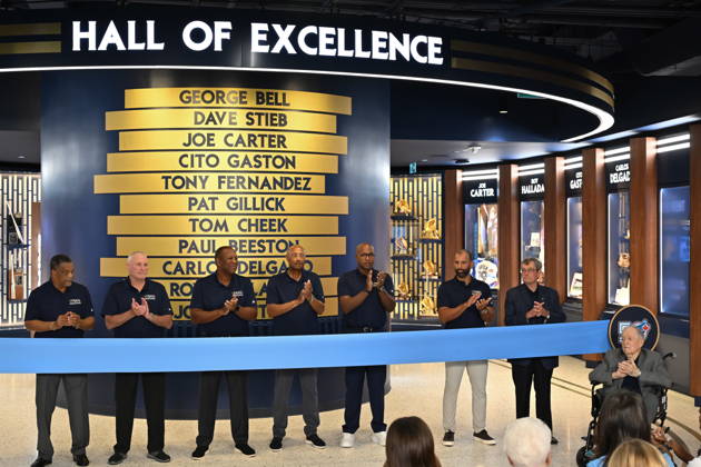August 29, 2026, Toronto, On, CANADA: Former Toronto Blue Jays players and management, from left, George Bell, Dave Stieb, Joe Carter, Cito Gaston, Carlos Delgado, Jose Bautista, Paul Beeston and Pat Gillick open the team s new Hall of Excellence at Rogers Centre in Toronto on Saturday, Aug. 29, 2026. Canada News - August 29, 2026 - ZUMAc35_ 20260829_zaf_c35_019 Copyright: xJonxBlackerx