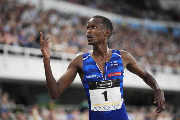 260829 Mustafe Muuse of Finland competes in men™s 5000m during day 1 of the athletics gala Finnkampen on August 29, 2026 in Helsinki. Photo: Kalle Parkkinen BILDBYRAN COP 18 XY0124 friidrott athletics friidrett finnkampen day 1 bbeng dag 1 Copyright: KALLExPARKKINEN BB260829ZX009