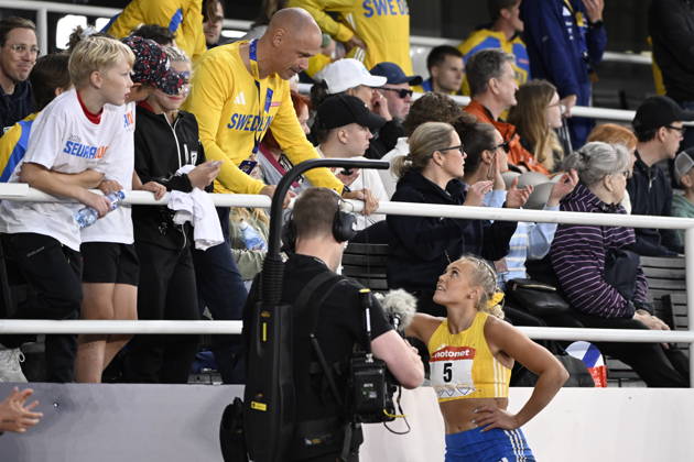 HELSINGFORS, FINLAND 20240829 Sveriges Tilde Johansson i damernas längdhopp under Finnkampen i friidrott mellan Finland och Sverige pa Olympiastadion i Helsingfors. Helsingfors FINLAND x10350x