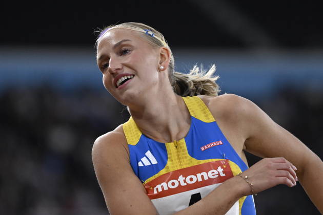 HELSINGFORS, FINLAND 20240829 Sveriges Maja Askag i damernas längdhopp under Finnkampen i friidrott mellan Finland och Sverige pa Olympiastadion i Helsingfors. Helsingfors FINLAND x10350x
