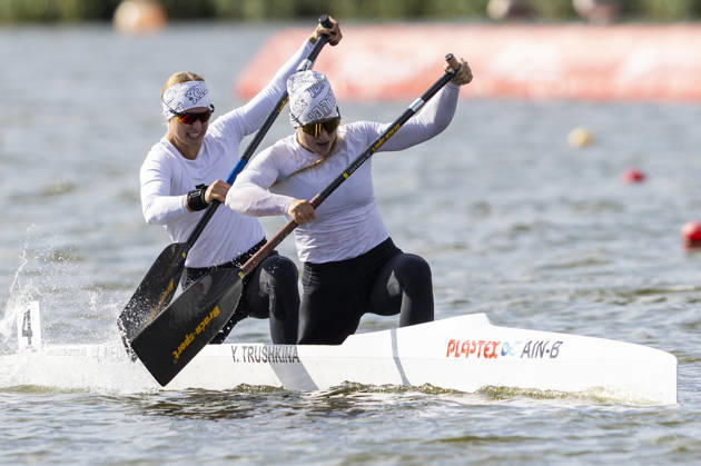 ICF Canoe Sprint and Paracanoe World Championships Yuliya Trushkina, Inna Nedelkina during C2 women 200m - Final A at the ICF Canoe Sprint and Paracanoe World Championships 2026 in Poznan,Poland on August 29, 2026 Poznan Poland  Copyright: xAndrzejxIwanczukx originalFilename:iwanczuk-icfcanoe260829_npoSf.jpg