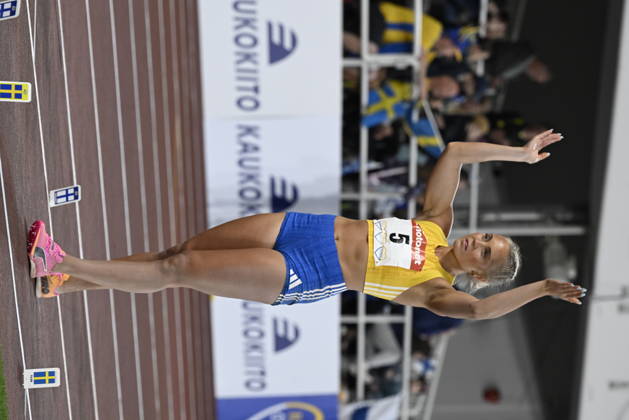 HELSINGFORS, FINLAND 20240829 Sveriges Tilde Johansson i damernas längdhopp under Finnkampen i friidrott mellan Finland och Sverige pa Olympiastadion i Helsingfors. Helsingfors FINLAND x10350x