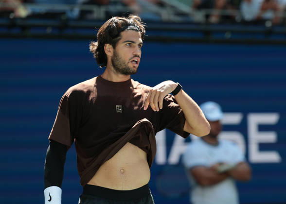 Carlos Alcaraz, Training, Practice, US Open Championships, Billie Jean King National Tennis Center, Flushing Meadows, New York, USA . Copyright: xJuergenxHasenkopfx