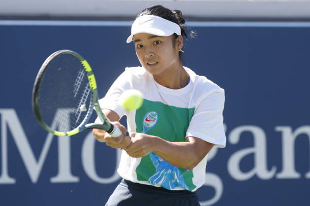 Alexandra Eala of the Philippines practices on The Grandstand Court with Naomi Osaka of Japan at the 2026 US Open Tennis Championship at the USTA Billie Jean King National Tennis Center in New York City on Saturday, August 29, 2026.  NYP20260829101 JOHNxANGELILLO