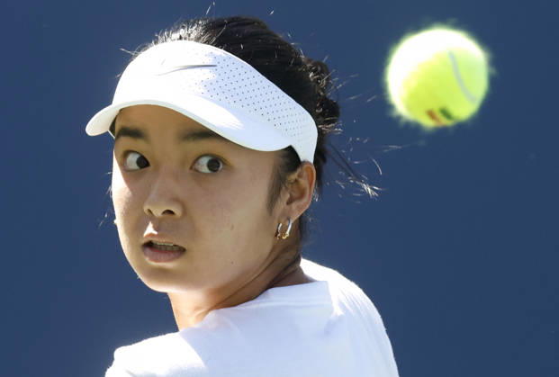 Alexandra Eala of the Philippines practices on The Grandstand Court with Naomi Osaka of Japan at the 2026 US Open Tennis Championship at the USTA Billie Jean King National Tennis Center in New York City on Saturday, August 29, 2026.  NYP20260829102 JOHNxANGELILLO