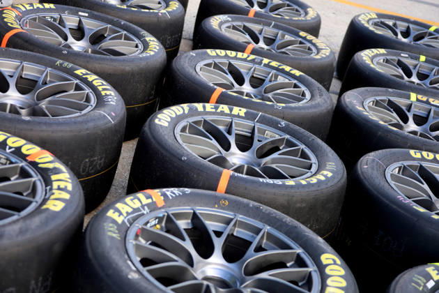 DAYTONA BEACH, FL - AUGUST 29: Goodyear Eagle tires are set in the pits prior to the NASCAR, Motorsport, USA Cup Series Coke Zero Sugar 400 on August 29, 2026 at Daytona International Speedway in Daytona Beach, FL. (Photo by Michael Bush Icon Sportswire) AUTO: AUG 29 NASCAR Cup Series Coke Zero Sugar 400 EDITORIAL USE ONLY Icon260829002