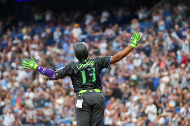 August 29, 2026, St. Petersburg, Florida, USA: Tampa Bay Rays third baseman JUNIOR CAMINERO (13) reacts to hitting a homerun against the San Diego Padres. The Tampa Bay Rays hosted the San Diego Padres at Tropicana Field in St. Petersburg, FL. St. Petersburg USA - ZUMAm299 20260829_znp_m299_020 Copyright: xTaylorxMcFeex