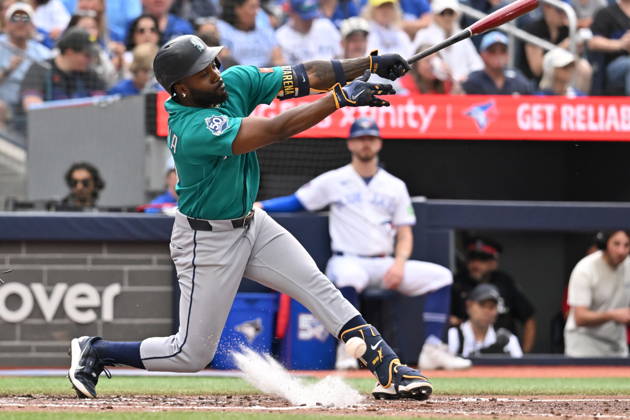 August 29, 2026, Toronto, On, Canada: Seattle Mariners Randy Arozarena (56) fouls off a pitch against the Toronto Blue Jays during fifth inning MLB, Baseball Herren, USA baseball action in Toronto on Saturday, Aug. 29, 2026. Canada News - August 29, 2026  - ZUMAc35_ 20260829_zaf_c35_124 Copyright: xJonxBlackerx