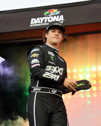 DAYTONA BEACH, FL - AUGUST 29: Harrison Burton ( 35 23XI Racing TREETOP Toyota) waves to the crowd during driver introduction prior to the NASCAR, Motorsport, USA Cup Series Coke Zero Sugar 400 on August 29, 2026 at Daytona International Speedway in Daytona Beach, FL. (Photo by Michael Bush Icon Sportswire) AUTO: AUG 29 NASCAR Cup Series Coke Zero Sugar 400 EDITORIAL USE ONLY Icon260829015