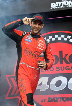 DAYTONA BEACH, FL - AUGUST 29: Daniel Suarez ( 7 Spire Motorsports Cal Coke Zero Sugar Chevrolet) waves to the crowd during driver introduction prior to the NASCAR, Motorsport, USA Cup Series Coke Zero Sugar 400 on August 29, 2026 at Daytona International Speedway in Daytona Beach, FL. (Photo by Michael Bush Icon Sportswire) AUTO: AUG 29 NASCAR Cup Series Coke Zero Sugar 400 EDITORIAL USE ONLY Icon260829019