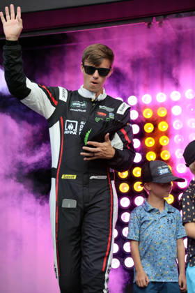 DAYTONA BEACH, FL - AUGUST 29: Joey Gase ( 44 NY Racing Team Chevrolet) waves to the crowd during driver introduction prior to the NASCAR, Motorsport, USA Cup Series Coke Zero Sugar 400 on August 29, 2026 at Daytona International Speedway in Daytona Beach, FL. (Photo by Michael Bush Icon Sportswire) AUTO: AUG 29 NASCAR Cup Series Coke Zero Sugar 400 EDITORIAL USE ONLY Icon260829028