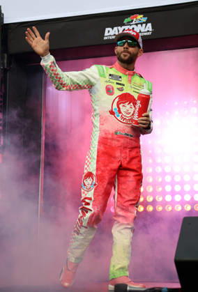 DAYTONA BEACH, FL - AUGUST 29: Ross Chastain ( 1 Trackhouse Racing Wendy s Watermelon Lemonade Chevrolet) waves to the crowd during driver introduction prior to the NASCAR, Motorsport, USA Cup Series Coke Zero Sugar 400 on August 29, 2026 at Daytona International Speedway in Daytona Beach, FL. (Photo by Michael Bush Icon Sportswire) AUTO: AUG 29 NASCAR Cup Series Coke Zero Sugar 400 EDITORIAL USE ONLY Icon260829031