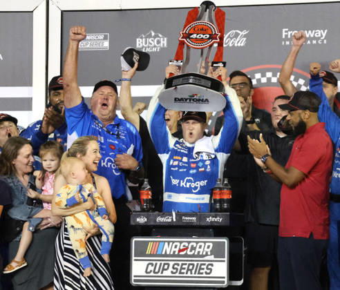 DAYTONA BEACH, FL - AUGUST 29: Ryan Preece ( 60 RFK Racing Kroger OIKOS Ford) celebrates winning the NASCAR, Motorsport, USA Cup Series Coke Zero Sugar 400 on August 29, 2026 at Daytona International Speedway in Daytona Beach, FL. (Photo by Michael Bush Icon Sportswire) AUTO: AUG 29 NASCAR Cup Series Coke Zero Sugar 400 EDITORIAL USE ONLY Icon260829045400