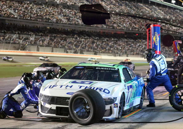 DAYTONA BEACH, FL - AUGUST 29: Chris Buescher ( 17 RFK Racing Fifth Third Bank Ford) pits during the NASCAR, Motorsport, USA Cup Series Coke Zero Sugar 400 on August 29, 2026 at Daytona International Speedway in Daytona Beach, FL. (Photo by Michael Bush Icon Sportswire) AUTO: AUG 29 NASCAR Cup Series Coke Zero Sugar 400 EDITORIAL USE ONLY Icon260829049400