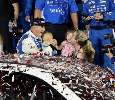 DAYTONA BEACH, FL - AUGUST 29: Ryan Preece ( 60 RFK Racing Kroger OIKOS Ford) celebrates winning the NASCAR, Motorsport, USA Cup Series Coke Zero Sugar 400 on August 29, 2026 at Daytona International Speedway in Daytona Beach, FL (Photo by Malcolm Hope Icon Sportswire) AUTO: AUG 29 NASCAR Cup Series Coke Zero Sugar 400 EDITORIAL USE ONLY Icon260829009400