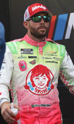 DAYTONA BEACH, FL - AUGUST 29: Ross Chastain ( 1 Trackhouse Racing Wendy s Watermelon Lemonade Chevrolet) before the start of the NASCAR, Motorsport, USA Cup Series Coke Zero Sugar 400 on August 29, 2026 at Daytona International Speedway in Daytona Beach, FL (Photo by Malcolm Hope Icon Sportswire) AUTO: AUG 29 NASCAR Cup Series Coke Zero Sugar 400 EDITORIAL USE ONLY Icon260829016400