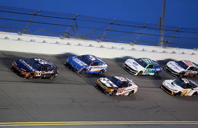 DAYTONA BEACH, FL - AUGUST 29: Austin Hill ( 33 Richard Childress Racing Cheddar s Scratch Kitchen Chevrolet) leads Connor Zilisch ( 88 Trackhouse Racing WeatherTech Chevrolet) and Kyle Larson ( 5 Hendrick Motorsports HendrickCars.com Chevrolet) in turn 3 during the NASCAR, Motorsport, USA Cup Series Coke Zero Sugar 400 on August 29, 2026 at Daytona International Speedway in Daytona Beach, FL (Photo by Malcolm Hope Icon Sportswire) AUTO: AUG 29 NASCAR Cup Series Coke Zero Sugar 400 EDITORIAL USE ONLY Icon260829026400