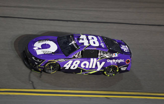 DAYTONA BEACH, FL - AUGUST 29: Alex Bowman ( 48 Hendrick Motorsports Ally Chevrolet) in turn 3 during the NASCAR, Motorsport, USA Cup Series Coke Zero Sugar 400 on August 29, 2026 at Daytona International Speedway in Daytona Beach, FL (Photo by Malcolm Hope Icon Sportswire) AUTO: AUG 29 NASCAR Cup Series Coke Zero Sugar 400 EDITORIAL USE ONLY Icon260829028400
