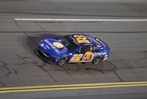 DAYTONA BEACH, FL - AUGUST 29: Joey Logano ( 22 Team Penske Autotrader Ford) in turn 3 during the NASCAR, Motorsport, USA Cup Series Coke Zero Sugar 400 on August 29, 2026 at Daytona International Speedway in Daytona Beach, FL (Photo by Malcolm Hope Icon Sportswire) AUTO: AUG 29 NASCAR Cup Series Coke Zero Sugar 400 EDITORIAL USE ONLY Icon260829034400