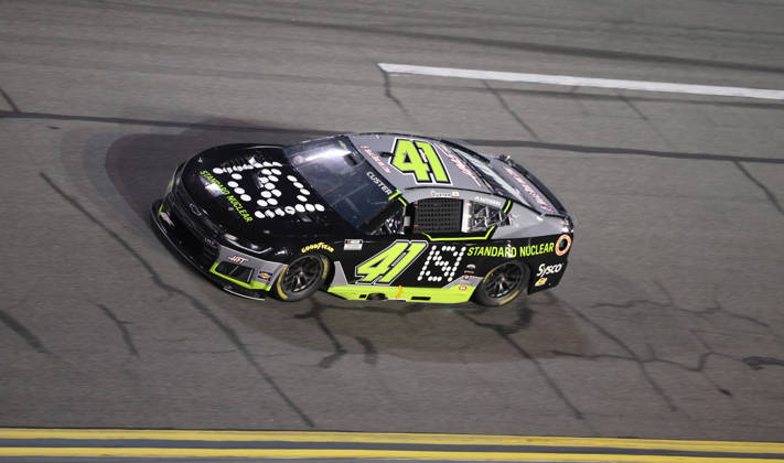 DAYTONA BEACH, FL - AUGUST 29: Cole Custer ( 41 Haas Factory Team Standard Nuclear Chevrolet) in turn 3 during the NASCAR, Motorsport, USA Cup Series Coke Zero Sugar 400 on August 29, 2026 at Daytona International Speedway in Daytona Beach, FL (Photo by Malcolm Hope Icon Sportswire) AUTO: AUG 29 NASCAR Cup Series Coke Zero Sugar 400 EDITORIAL USE ONLY Icon260829035400