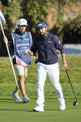 SUTTON COLDFIELD, ENGLAND - AUG 30: Angel Hidalgo (ESP) reacts after holing a putt for birdie on the seventeenth green during the delayed Round 3 at the 2026 Husqvarna British Masters at The Belfry, Sutton Coalfield on August 30, 2026 in Warwickshire, England The 2026 Husqvarna British Masters