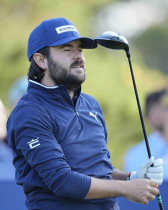 SUTTON COLDFIELD, ENGLAND - AUG 30: Angel Hidalgo (ESP) reacts after he plays from the eighteenth tee during the delayed Round 3 at the 2026 Husqvarna British Masters at The Belfry, Sutton Coalfield on August 30, 2026 in Warwickshire, England The 2026 Husqvarna British Masters