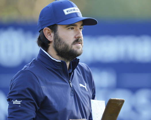SUTTON COLDFIELD, ENGLAND - AUG 30: Angel Hidalgo (ESP) reacts after he plays from the eighteenth tee during the delayed Round 3 at the 2026 Husqvarna British Masters at The Belfry, Sutton Coalfield on August 30, 2026 in Warwickshire, England The 2026 Husqvarna British Masters